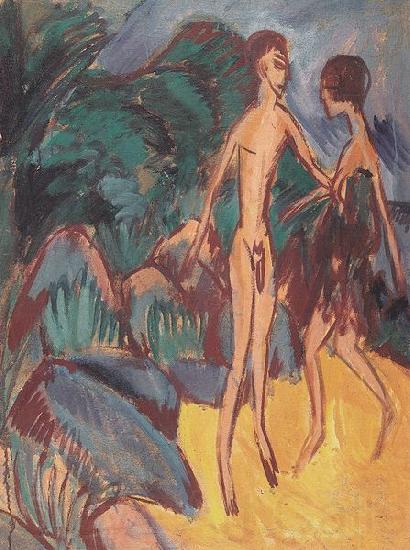 Ernst Ludwig Kirchner Nackter Jungling und Madchen am Strand Spain oil painting art
